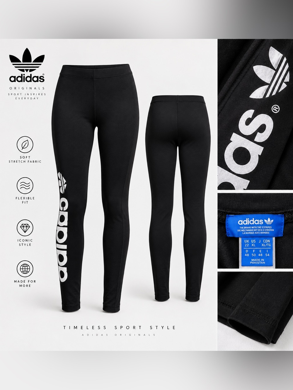 adidas Black Leggings with White Side Logo